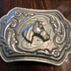 Silver Horse Motif Belt Buckle